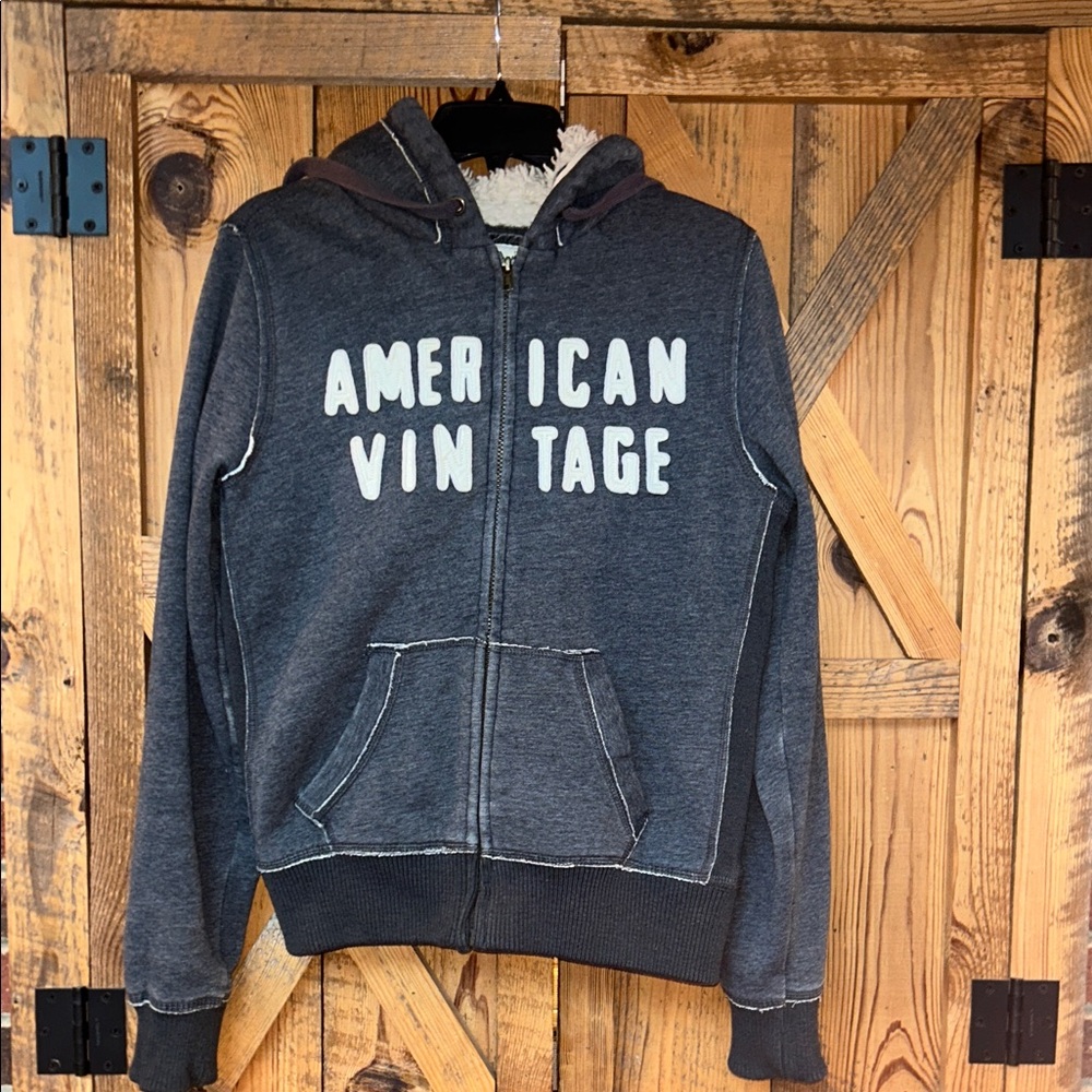 American Vintage HOODIE Charcoal GRAY faux fur lined heavy jacket women’s XL